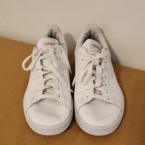 Adidas Women's White and Gold Advantage Cloudfoam Comfort Sneakers